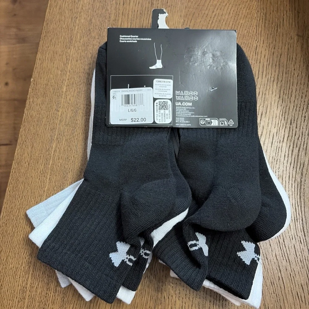 Under Armour Mens Performance Training Cotton Cushioned Quarter Socks -SZ 8.5-13